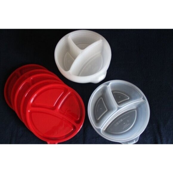5 Pack Microwave Food Storage Travel Tray Containers Portion 3 Divided Plates - Picture 1 of 4